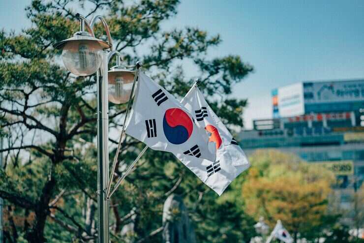 Bandiere della Corea del Sud per le strade di Bucheon 
