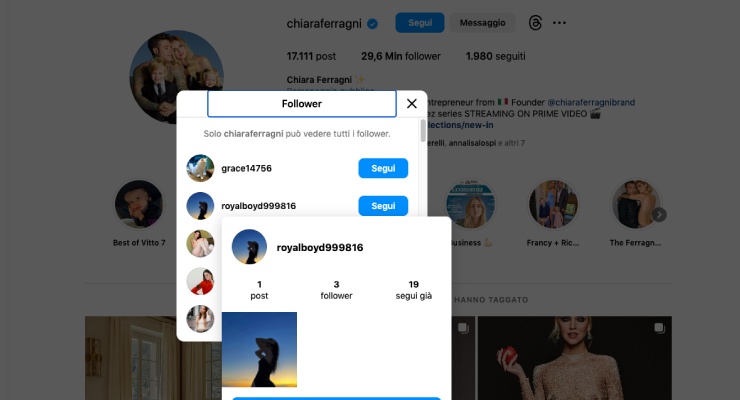 Account Instagram di Chiara Ferragni