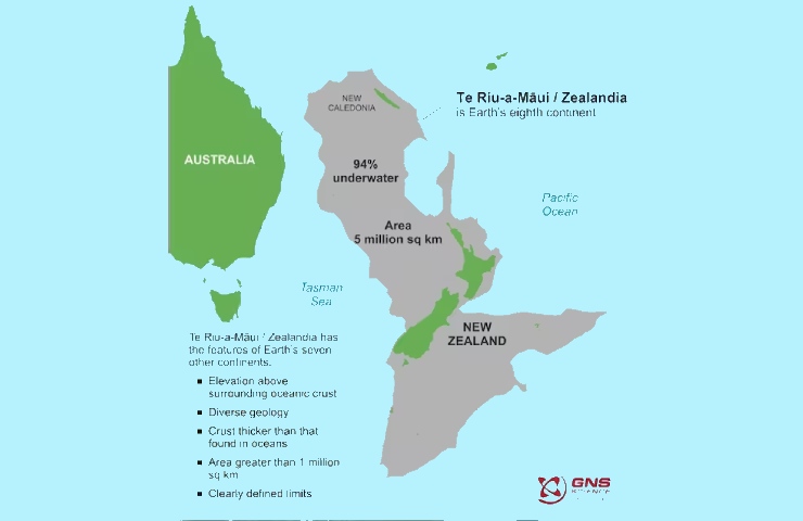 La mappa della Zealandia sommersa